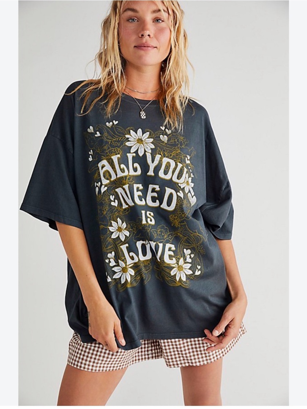 Daydreamer All You Need Is Love Gray Oversized T Shirt